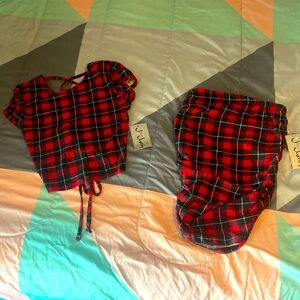 Two piece red plaid outfit